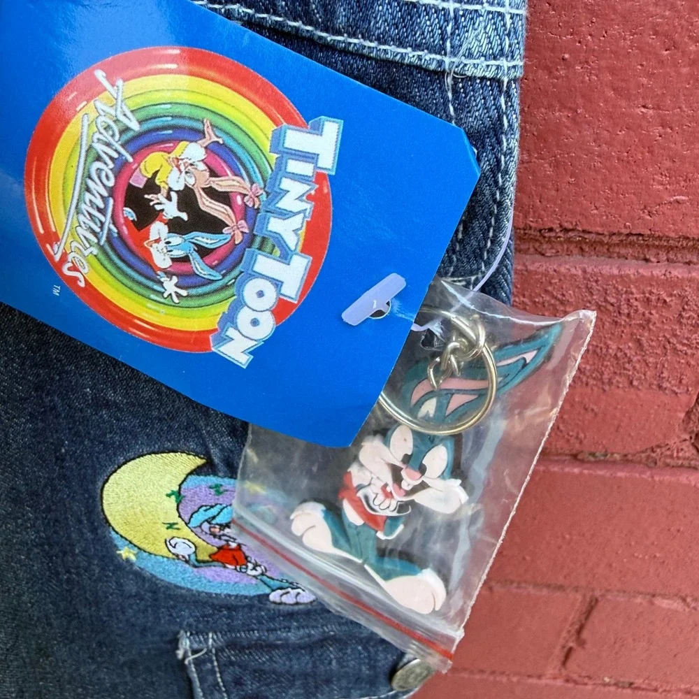 Vintage 90s Tiny Toon Adventures Buster Bunny Denim Overalls Kids Size 4 NWT